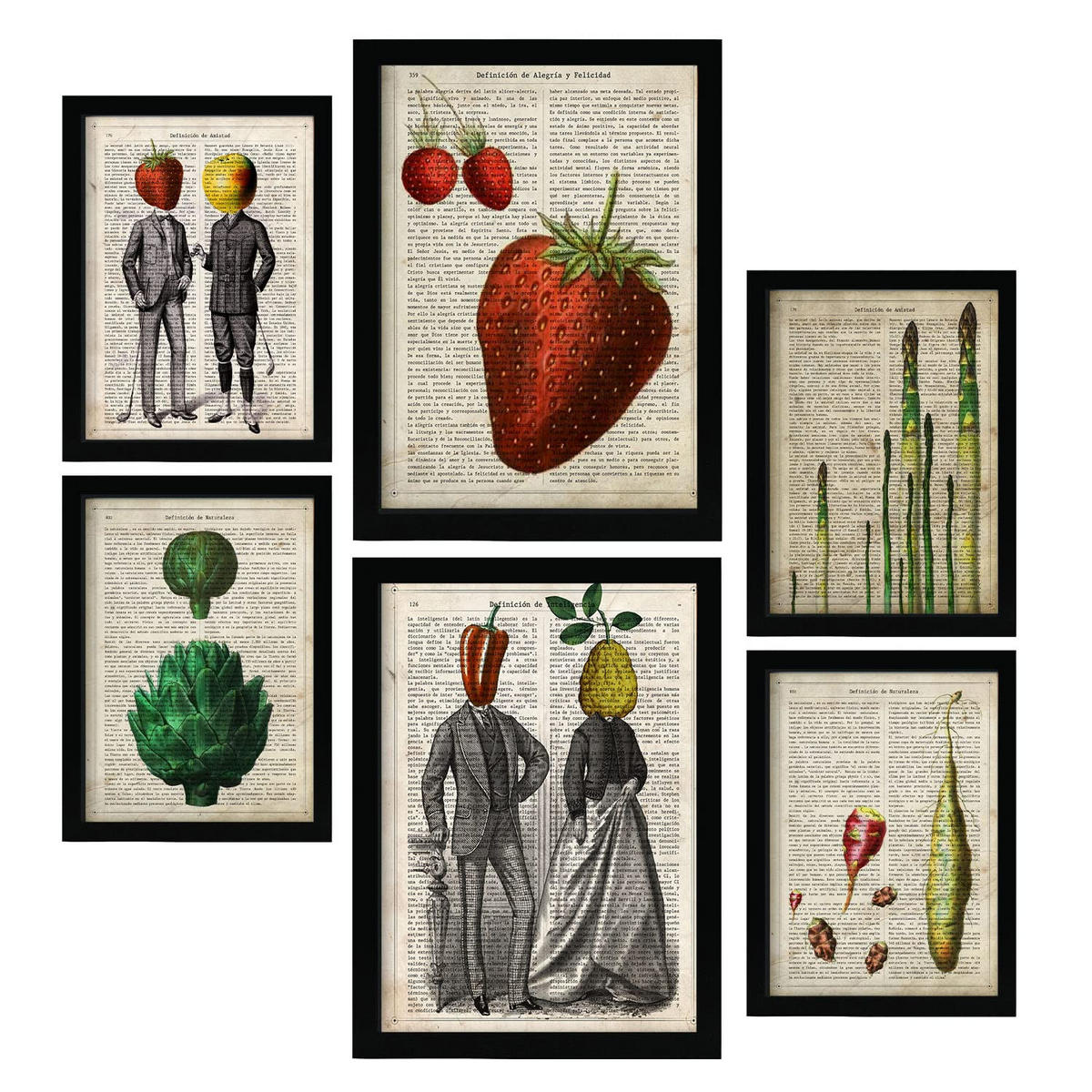 POSTER Set Mit 6 Ästhetische Küche Größe A3 & A4 Schwarzer Rahmen - Schwarz, Papier (29.7/1cm) - Nacnic