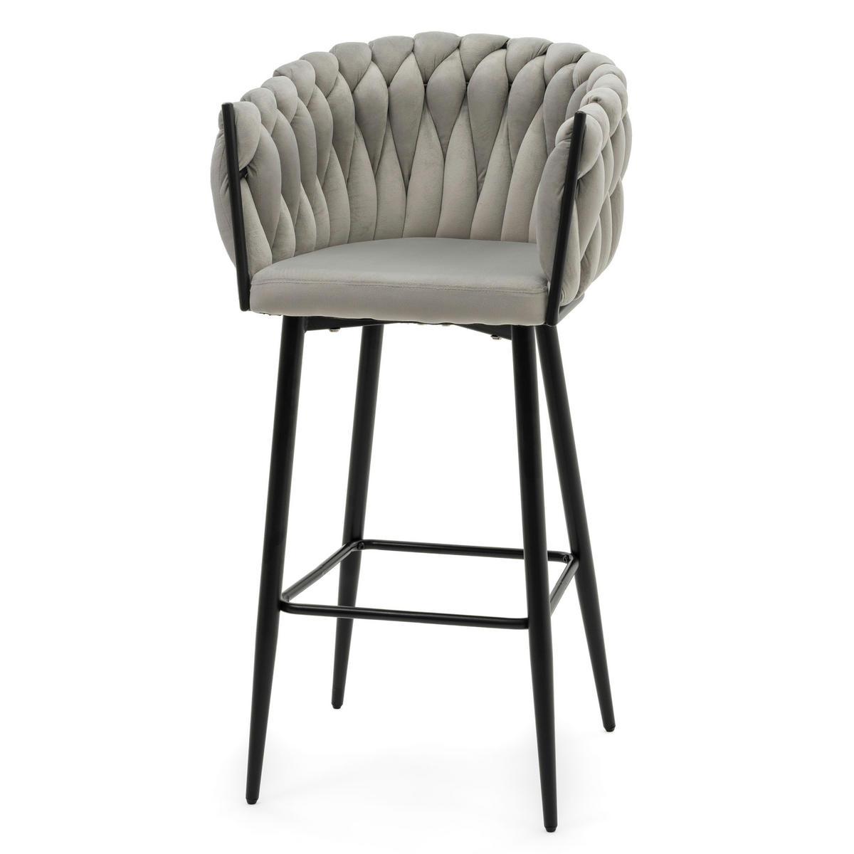 BARHOCKER LATINA gepolsterter mit Steppung - hellgrau - Samt Velour - Hellgrau/Schwarz, Metall (54/95/55cm) - NEW HOME