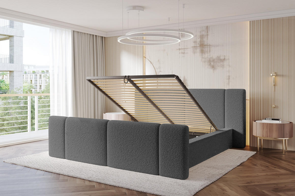 POLSTERBETT mit Bettkasten, Fußteil und Lattenrost, Bett mit Matratze H3/H4 - RIVO-Z 120x200 Grau - Greige, Holzwerkstoff/Textil (120/200cm) - ALTDECOR