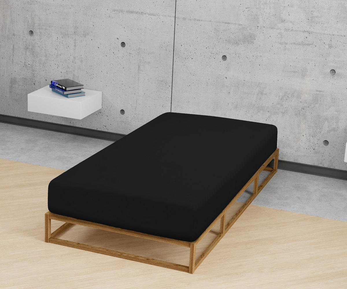 SPANNBETTTUCH Jersey schwarz, 140x200 cm - 160x220 cm - Schwarz, Textil (160/220cm) - biberna