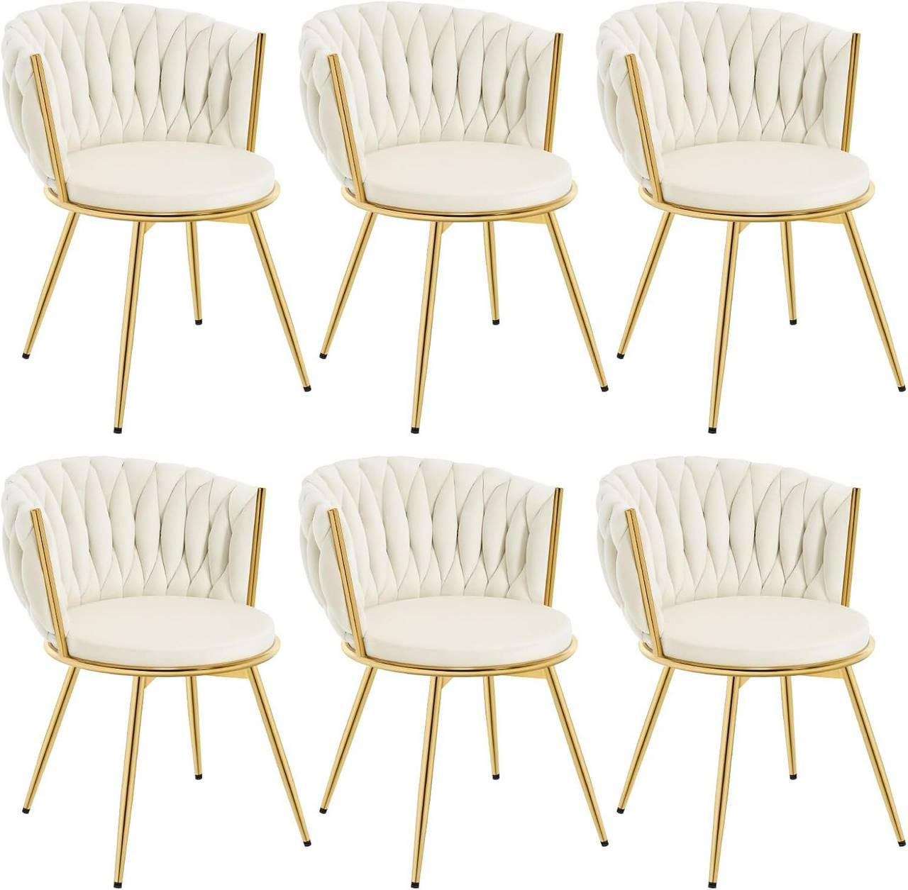 ESSZIMMERSTUHL 6er Set, drehbar, Samt, Beige - Beige/Goldfarben, Textil/Metall (60.5/78/59.5cm) - Woltu