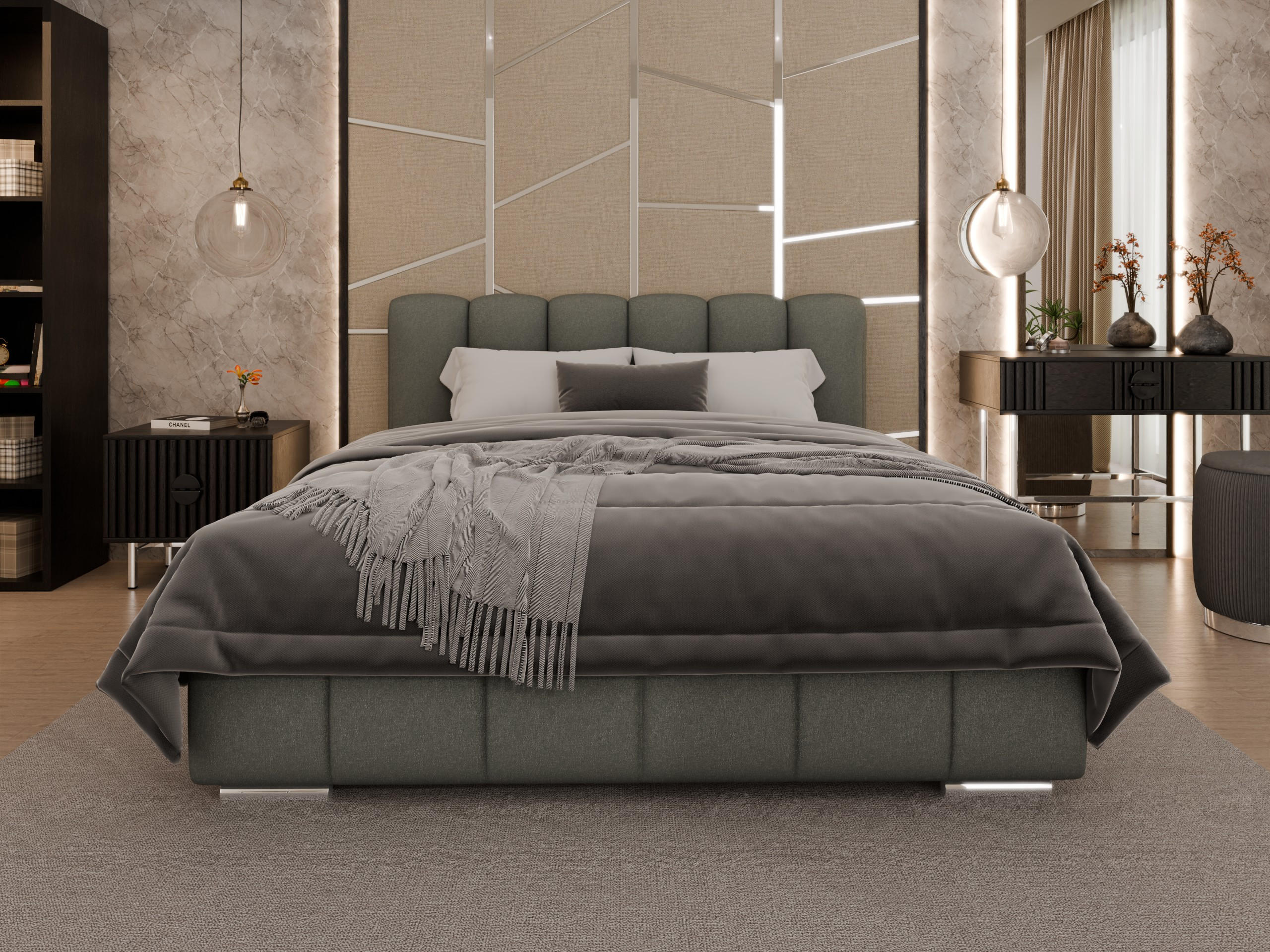 POLSTERBETT Zaira 160 x 200 cm mit Bettkasten und Lattenrost federkernmatratze 18cm - hellgrau - Hellgrau, Holz (160/200cm) - Panda Möbel