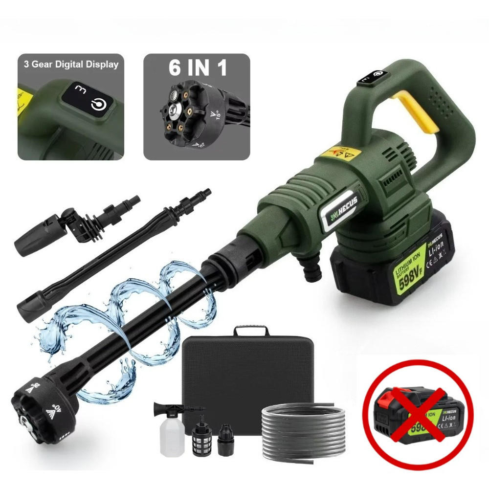 ELEKTRO-HOCHDRUCKREINIGER 6 IN 1, 200 Bar 3 Gänge bürstenloser, für Makita 18 V Batteriestifte, Ohne Batterie - Grün, Kunststoff (45/23cm) - Coonoor