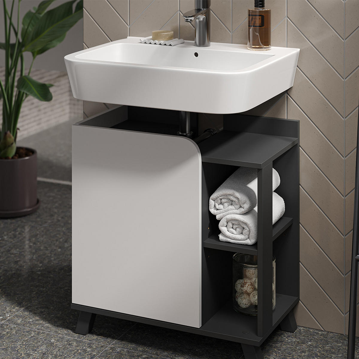 KOUPELNOVÝ NÁBYTEK Karen Antracitová/bílá - bílá/antracitová, kompozitní dřevo (60/65/35cm) - Vicco