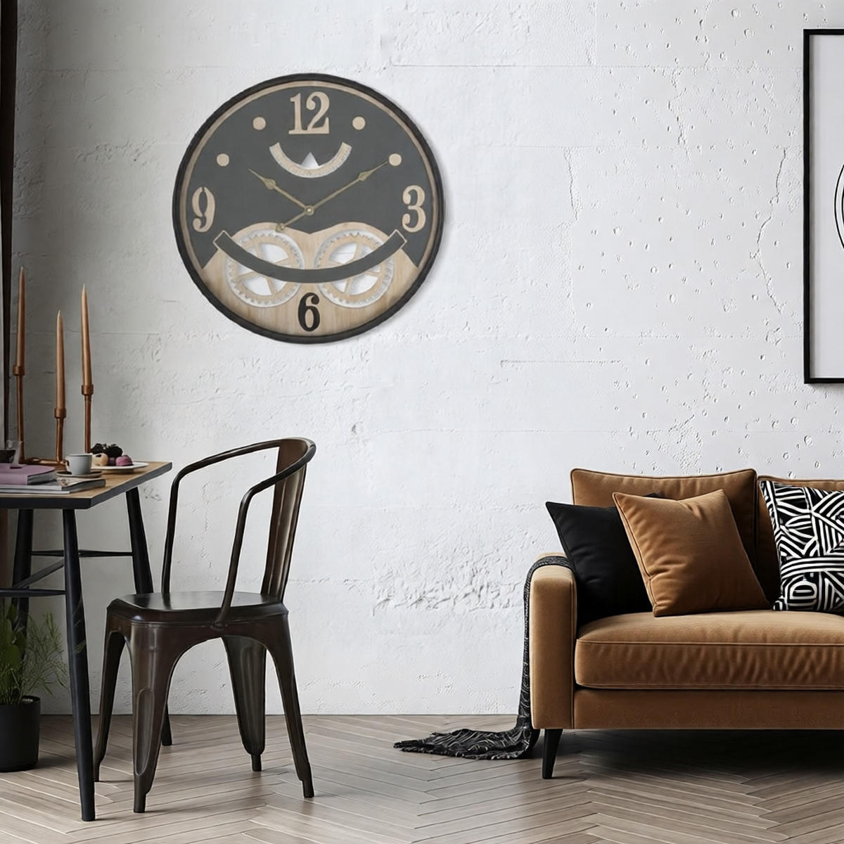 WANDUHR Xxx, schwarz und braun, Eisen, MDF und Glas, 67 x 6,5 x 67 cm - Schwarz/Braun, Glas/Holzwerkstoff (67/67/6.5cm) - Mauro Ferretti