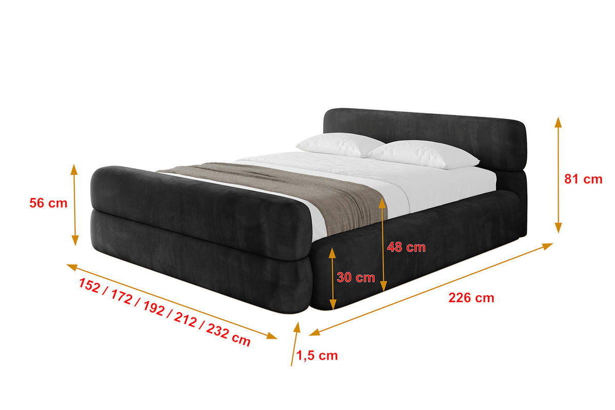 POLSTERBETT mit Bettkasten, Fußteil und Lattenrost, Boxbett ohne Matratze - ENORA-Z-V1 120x200 Schwarz - Schwarz, Holzwerkstoff/Textil (120/200cm) - ALTDECOR