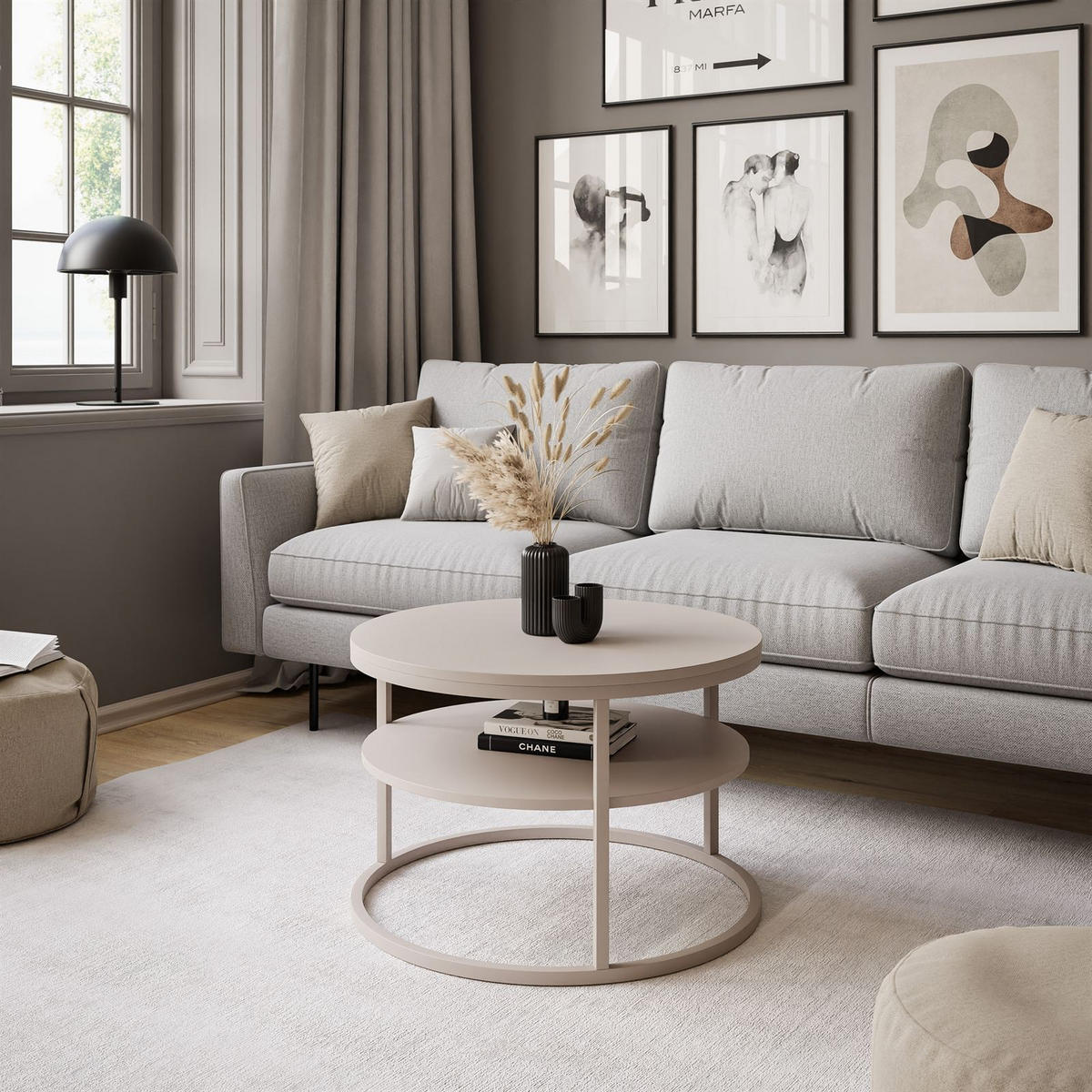 COUCHTISCH CIRI SLIM MATT mit Regal KASCHMIR - Beige, Holzwerkstoff (60/60/42cm) - Lookway