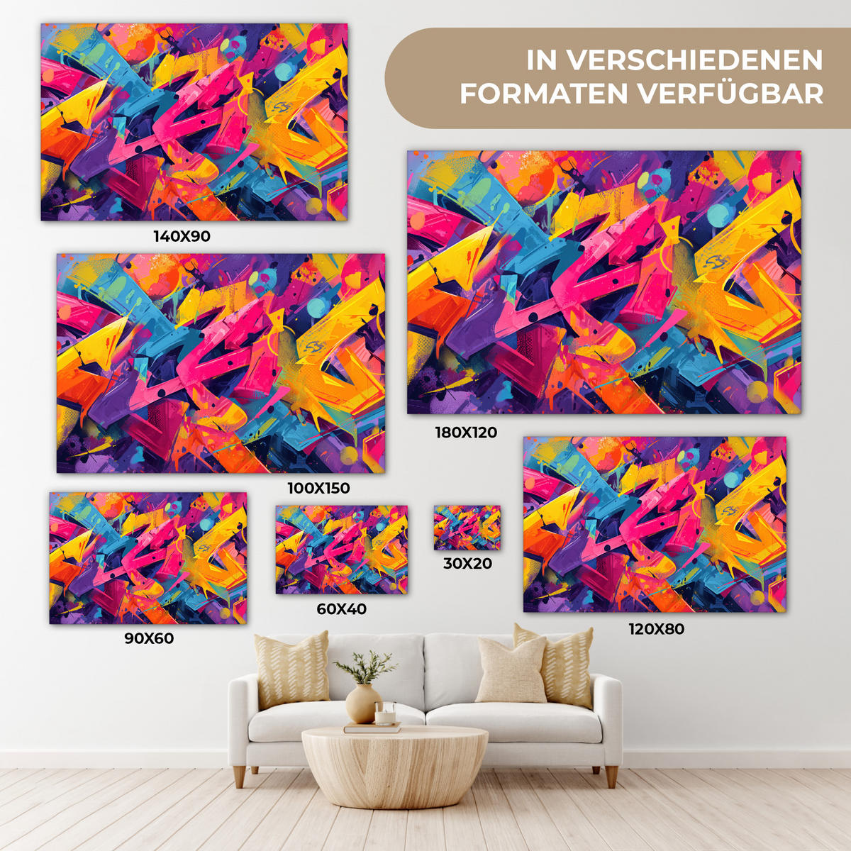 LEINWANDBILD Abstrakt - Formen - Farbenfroh XXL 150x100 cm - Magenta, Textil (150/100cm) - MuchoWow