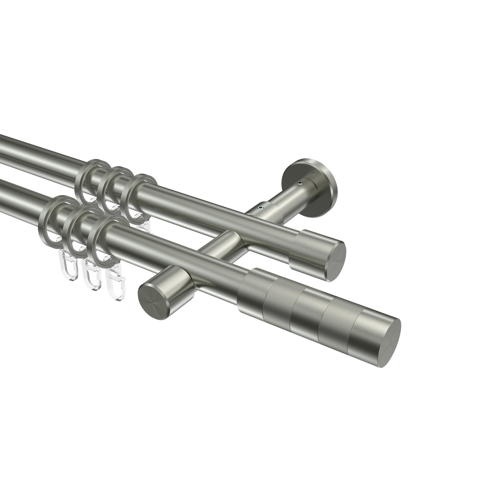 GARDINENSTANGEN-SET Prestige Mavell 600 cm (geteilt in 3 x 200 cm), 2-läufig, 20 mm Ø Edelstahl-Optik - Edelstahlfarben/Silberfarben, Metall (600cm) - INTERDECO