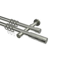 GARDINENSTANGEN-SET Prestige Mavell 120 cm, 2-läufig, 20 mm Ø Edelstahl-Optik - Edelstahlfarben/Silberfarben, Metall (120cm) - INTERDECO