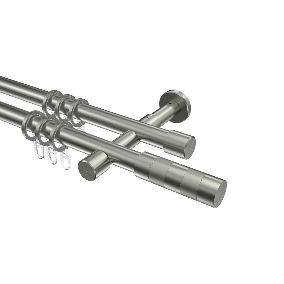 GARDINENSTANGEN-SET Prestige Mavell 120 cm, 2-läufig, 20 mm Ø Edelstahl-Optik - Edelstahlfarben/Silberfarben, Metall (120cm) - INTERDECO