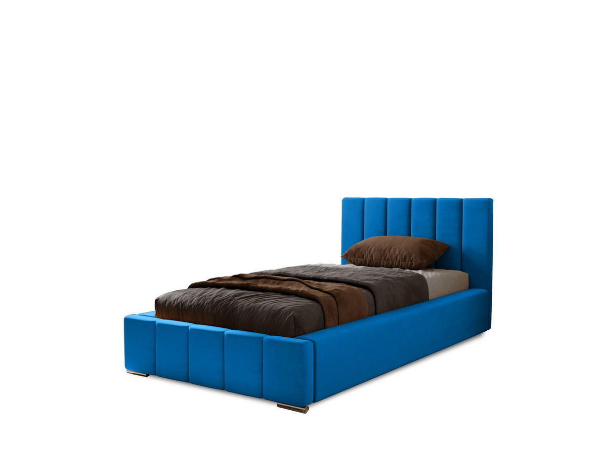 POLSTERBETT Nero 90x200 cm, Einzelbett mit Bettkasten, Lattenrost und Matratze aus Holz, Velourstoff: Blau - Blau, Holz/Kunststoff (90/200cm) - Marpur