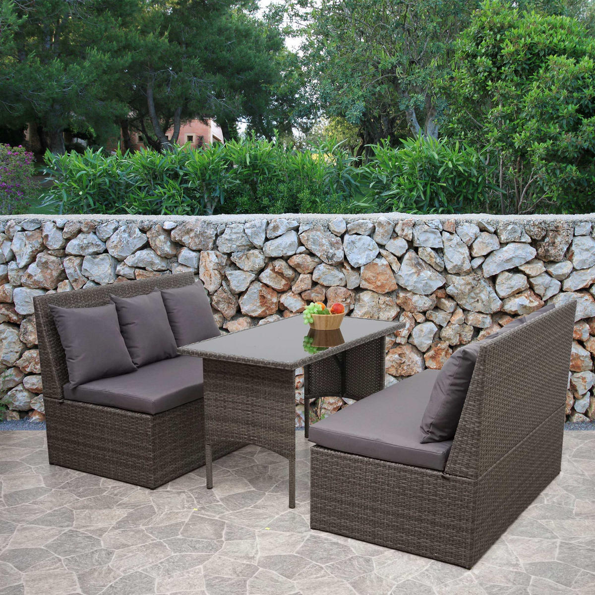 POLY-RATTAN GARNITUR Grau - Grau, Kunststoff - MCW