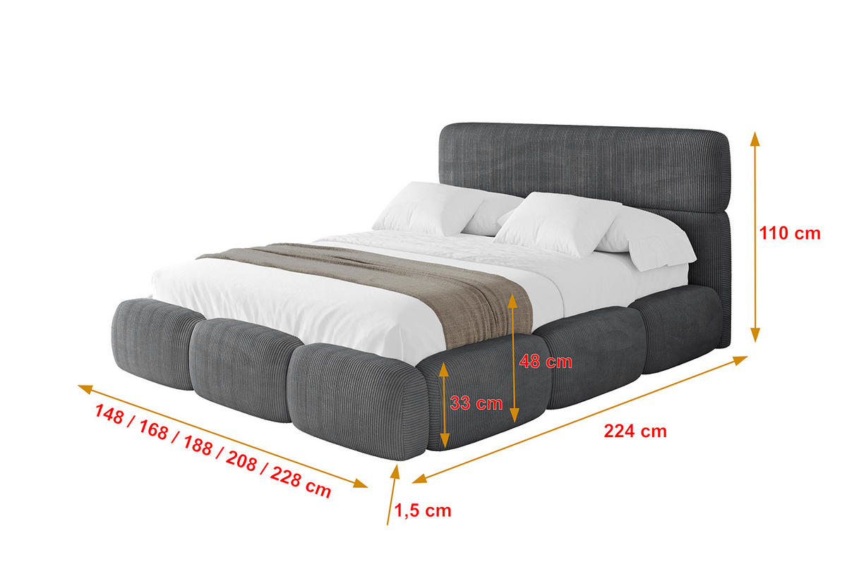 POLSTERBETT mit Bettkasten und Lattenrost, Bett mit Matratze H3/H4 - ELVA 120x200 Dunkelgrau - Anthrazit, Holzwerkstoff/Textil (120/200cm) - ALTDECOR
