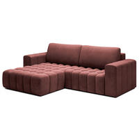 ECKSOFA mit Schlaffunktion und Bettkasten, Velours-Stoff - Rot/Schwarz, Textil (250/175cm) - Eltap