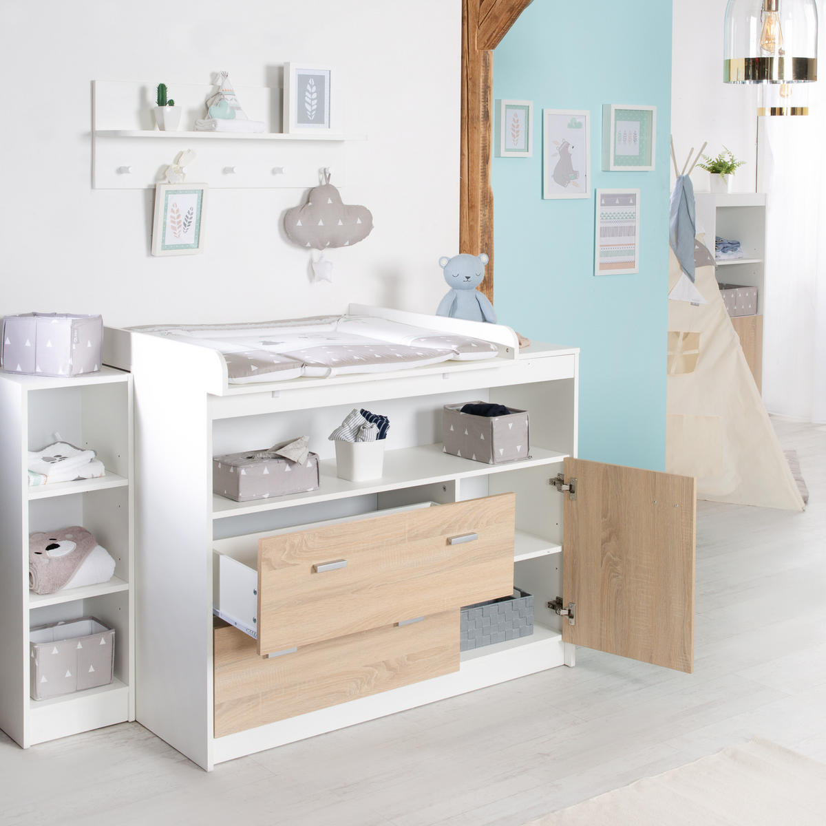 WICKELKOMMODE Gabriella - Silberfarben/Weiß, Holzwerkstoff/Kunststoff (117/98/75cm) - Roba