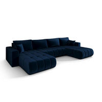 ECKSOFA LARA PREMIUM U-Form dunkelblau Velours Monolith 77 - Schlaffunktion, Bettkasten - Dunkelblau, Textil (385/175cm) - Cornero