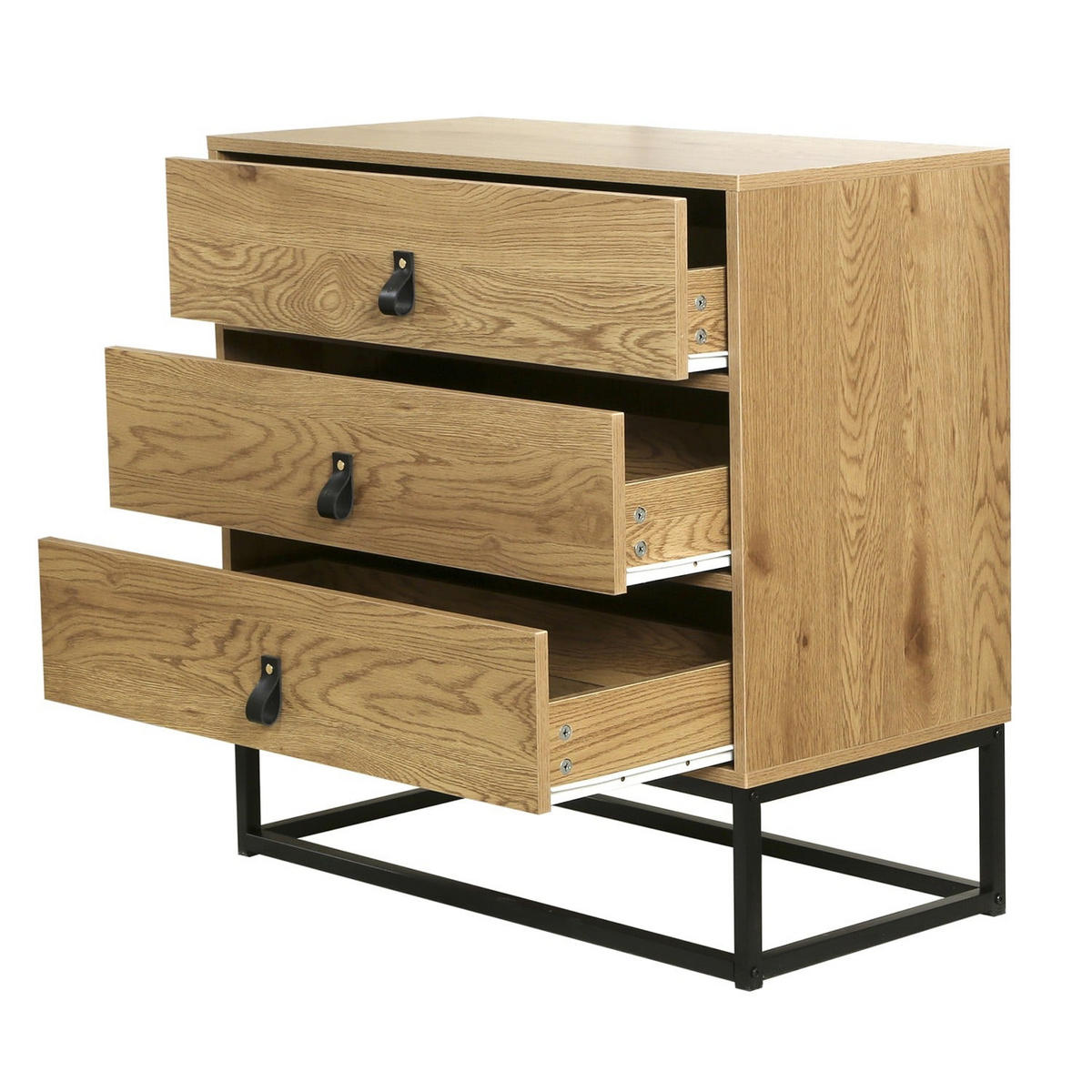 KOMMODE in Eiche-Dekor mit 3 Schubladen und Metallgestell - Eichefarben, Holzwerkstoff (39/79.5/80cm) - Calicosy