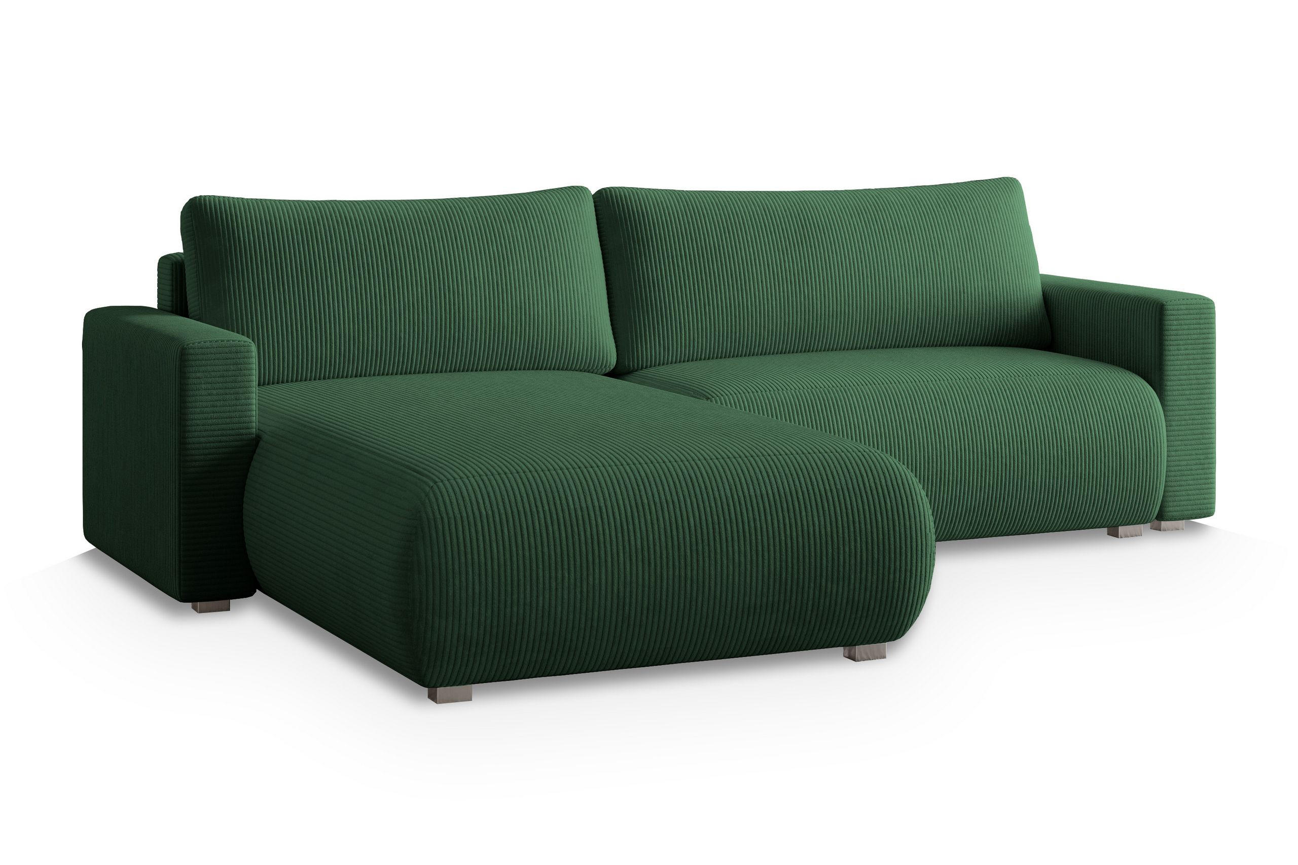 ECKSOFA TURIN P Grün Kordstoff mit Schlaffunktion - Grün, Holz (265/183cm) - MASSENO
