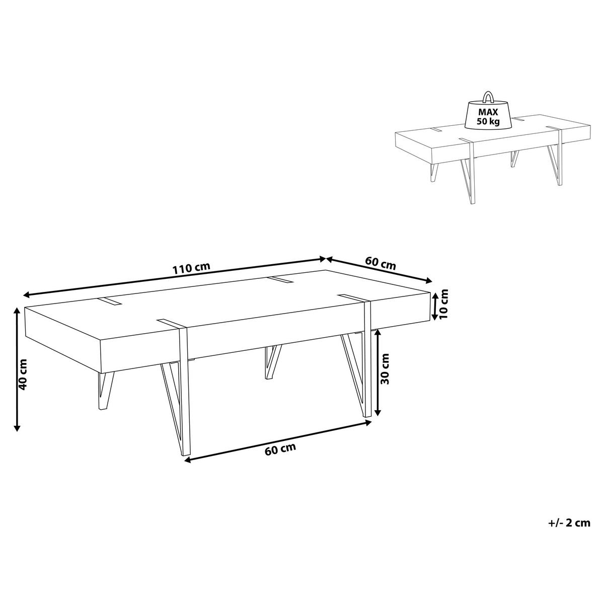 COUCHTISCH brauner Holzfarbton/schwarz rechteckig 60/110 cm Adena - Dunkelbraun/Schwarz, Holzwerkstoff (60/110/40cm) - Beliani