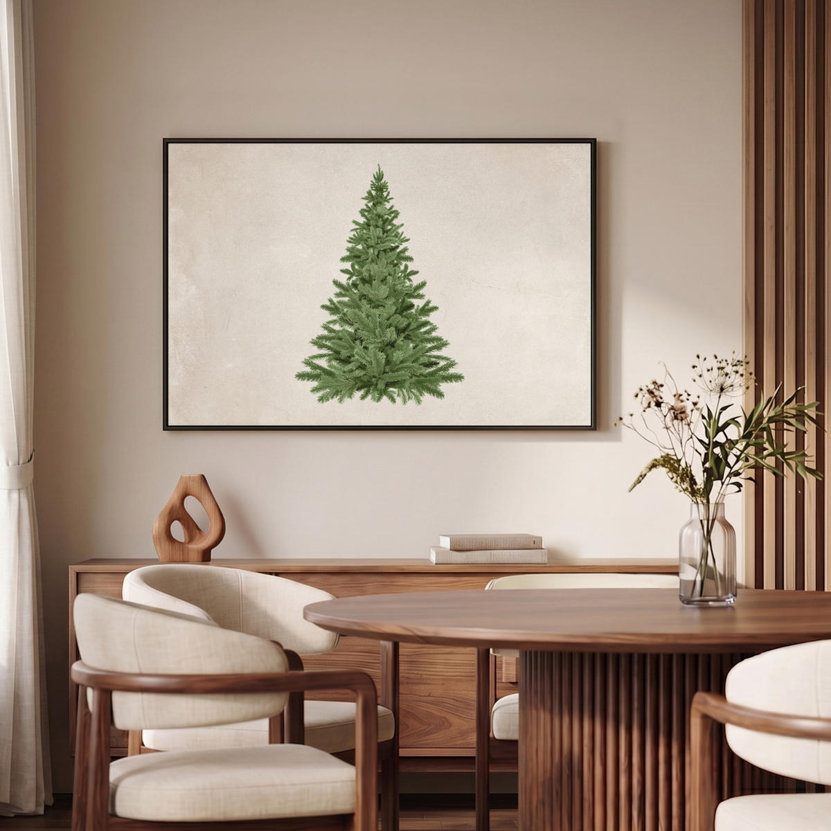 LEINWAND Bilder mit Rahmen - Weihnachtsbaum - Grün - Weihnachten - Feiertage - 90x60 - Olivgrün, Textil (90/60cm) - MuchoWow