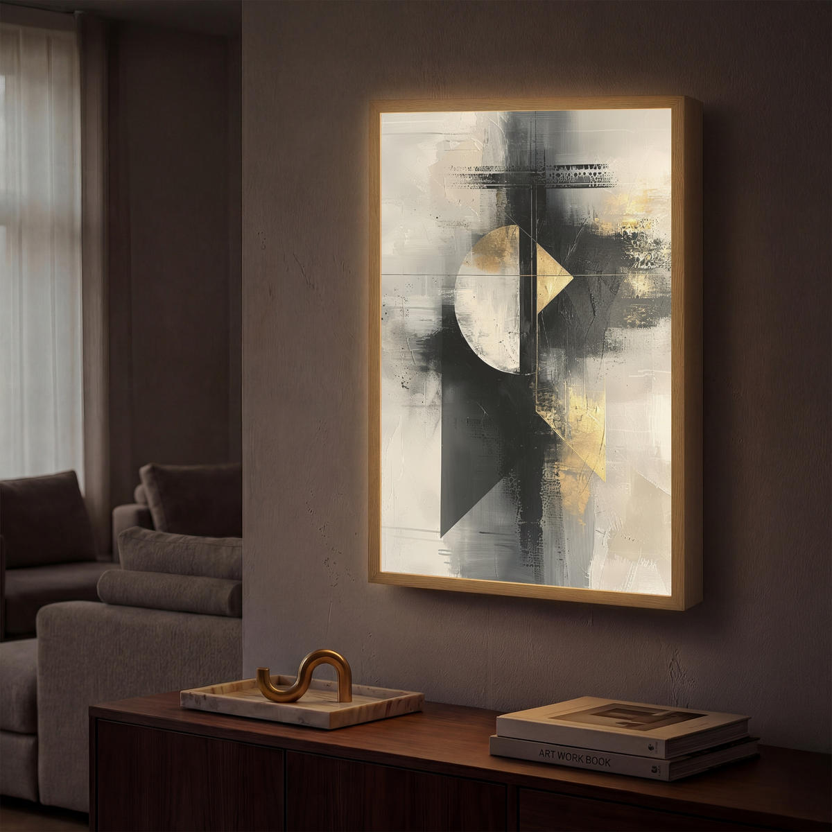NÁSTĚNNÁ LAMPA S AKUMULÁTOREM Abstraktní - černá - barva - moderní 40x60 cm - šedá, kompozitní dřevo (40/60/8cm) - OnlyWow