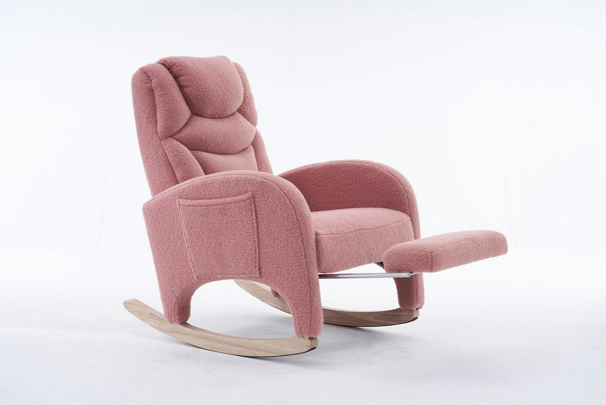 SCHAUKELSTUHL 66/125/101 cm rosa aus Lammfell-Optik mit Fußhocker - Rosa, Textil (125/101/66cm) - OKWISH