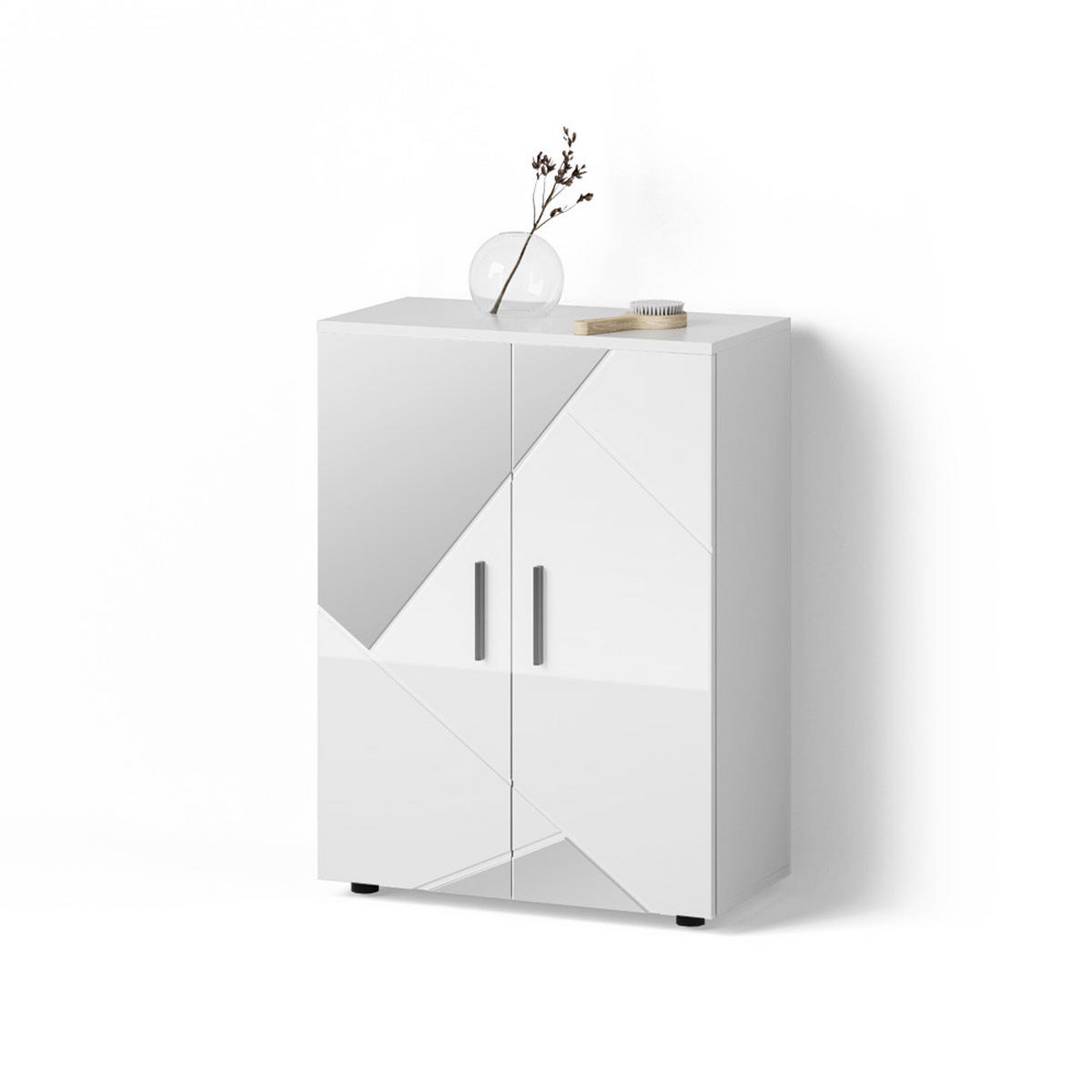 MIDISCHRANK Ronco Weiß Hochglanz mit Einsätzen 60 x 81 cm - Weiß Hochglanz/Grau, Holzwerkstoff (60/81/30cm) - Livinity®