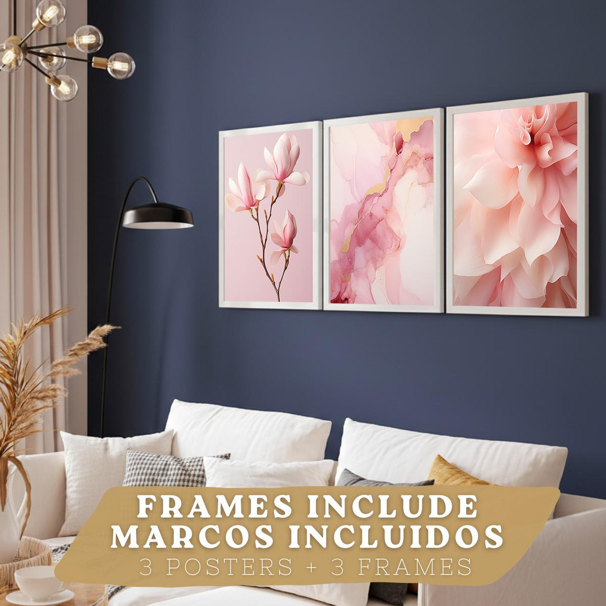 PLAKAT Sada 3 Fuchsia Pink A3 Bílý rám - bílá, papír (29.7/1/42cm) - Nacnic