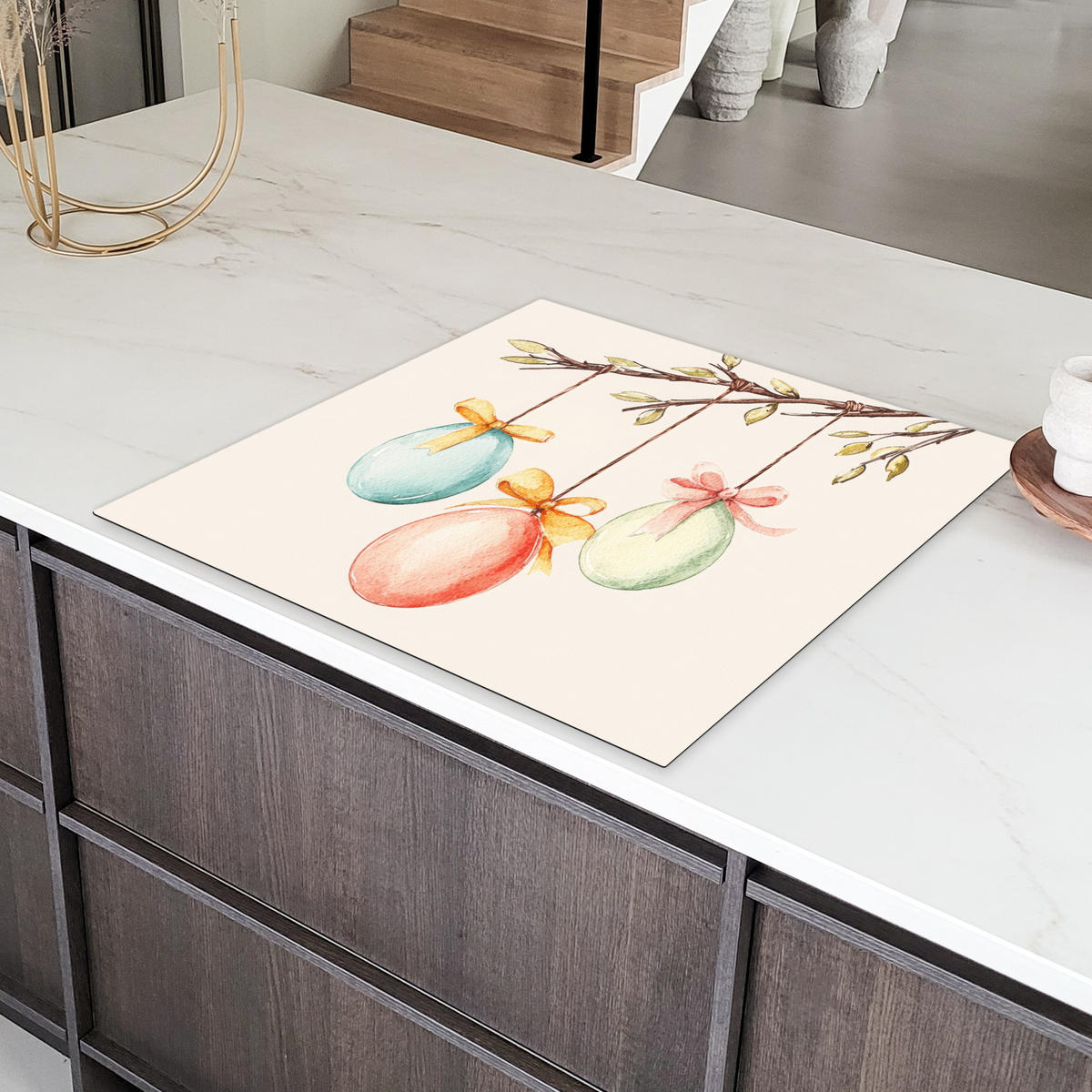 HERDABDECKPLATTE Osterkuchen - Schleife - Eier Induktionsmatte 78x78 cm - Creme, Kunststoff (78/78/0.2cm) - MuchoWow