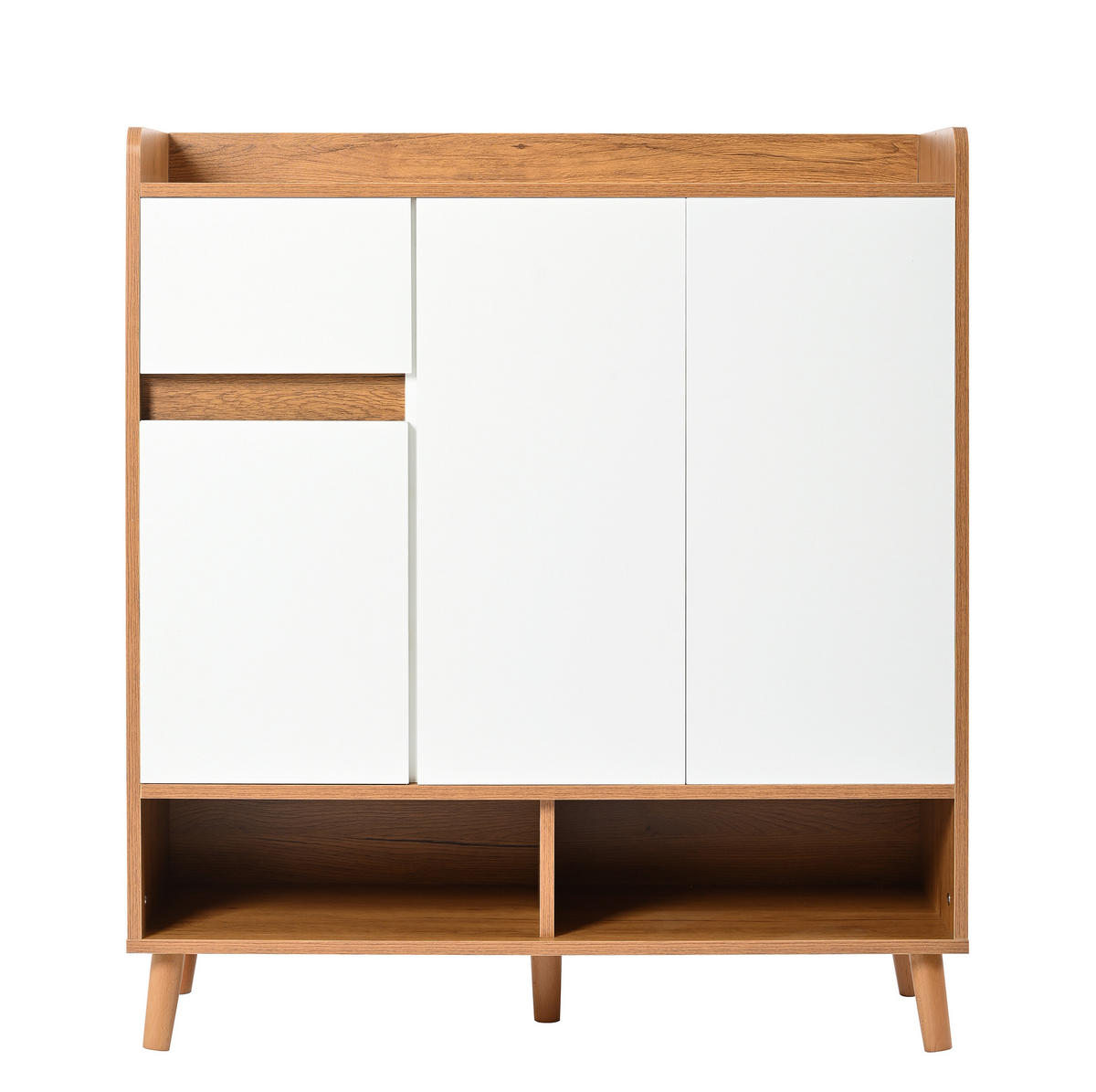 SCHUHSCHRANK 90/35/99 cm aus Spanplatte mit verstellbaren Einlegeböden und viel Stauraum, Weiß/Natur - Hellbraun/Weiß, Holzwerkstoff (90/99/35cm) - Redom
