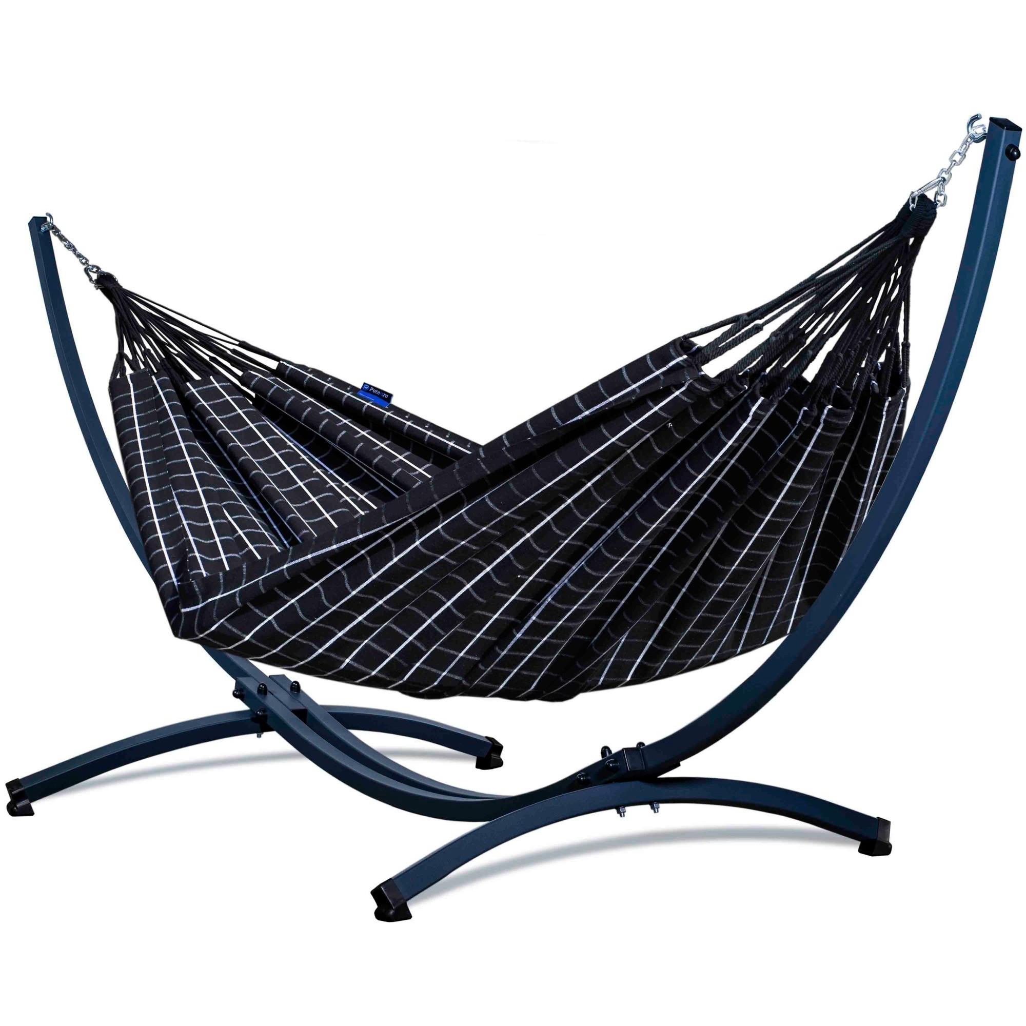 HÄNGEMATTE mit Gestell, 2 Personen, XXL, 200 kg, Metall, Catargo Schwarz, einfache Montage - Schwarz, Metall (370/130/120cm) - Potenza
