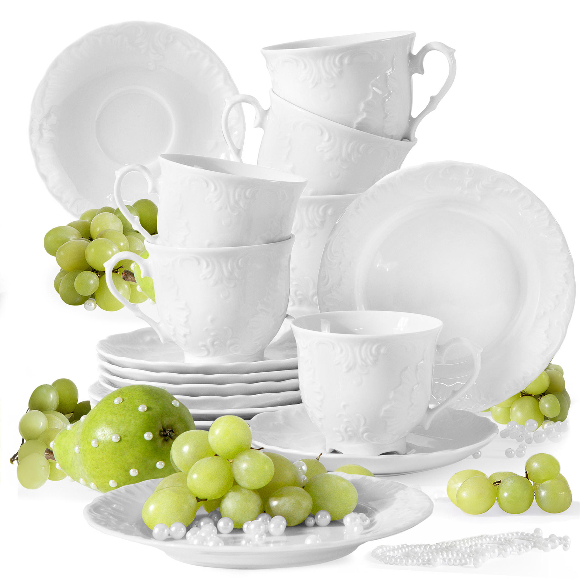 KAFFEESERVICE Cmielow Rococo 18-tlg - Weiß, Keramik (25/2/25cm) - KONSIMO®