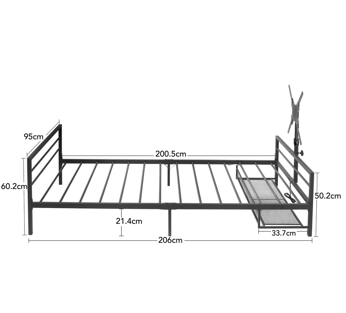 BETT Gaming 206 cm schwarz mit LED-Beleuchtung und verstellbarer Halterung - Schwarz, Metall (90/200cm) - OKWISH