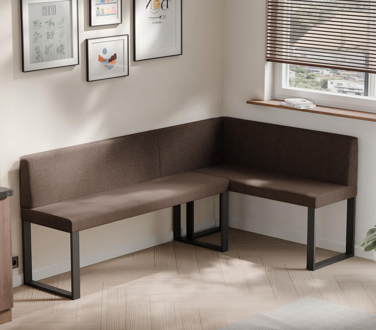 ECKBANK rechts SANA U Webstoff glatt, 142/196 cm Braun - Braun, Textil/Metall (142/196cm) - Idohome