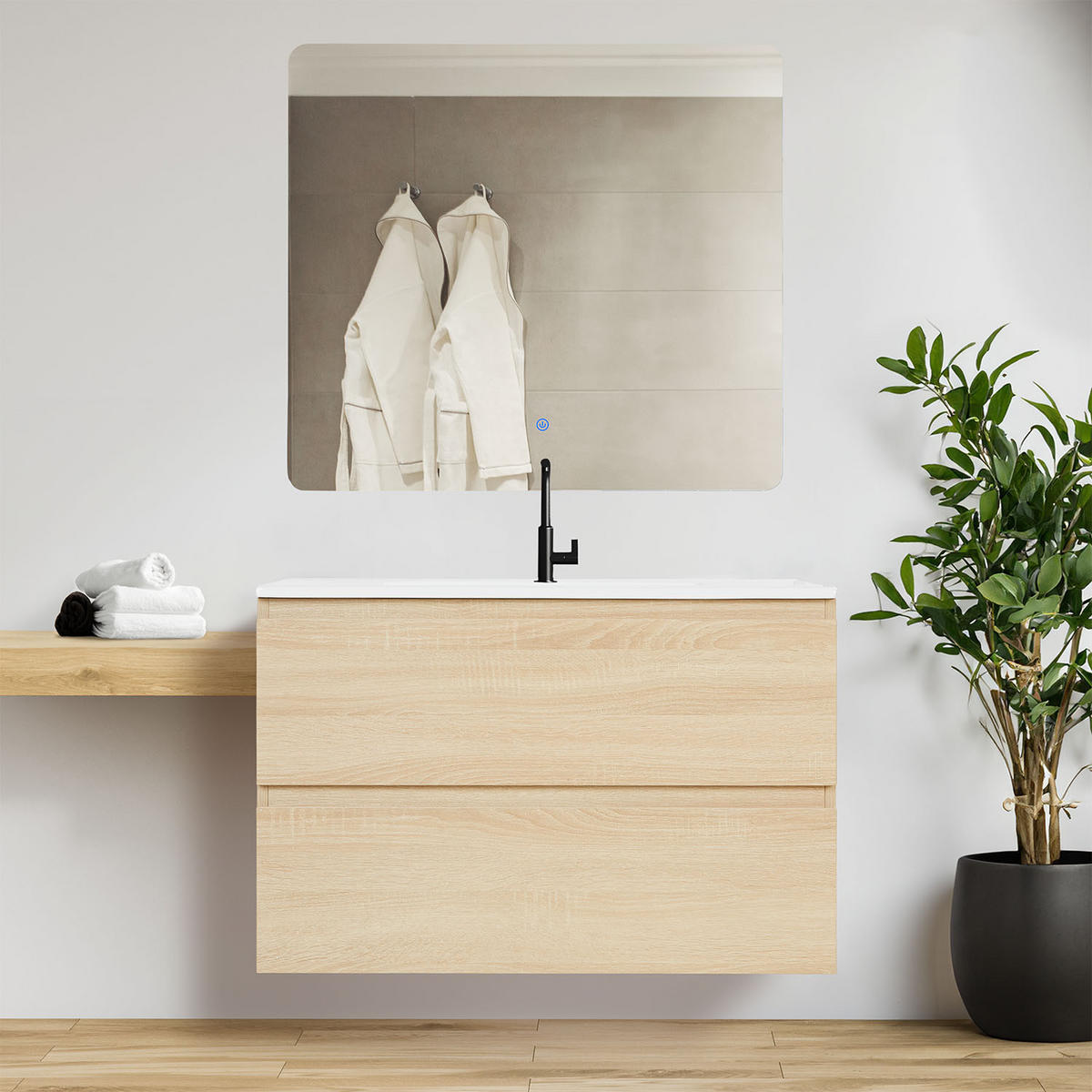 WASCHTISCHKOMBI 80 cm Eiche - Eichefarben, Holz/Keramik (80/54/47cm) - Homestyle4u