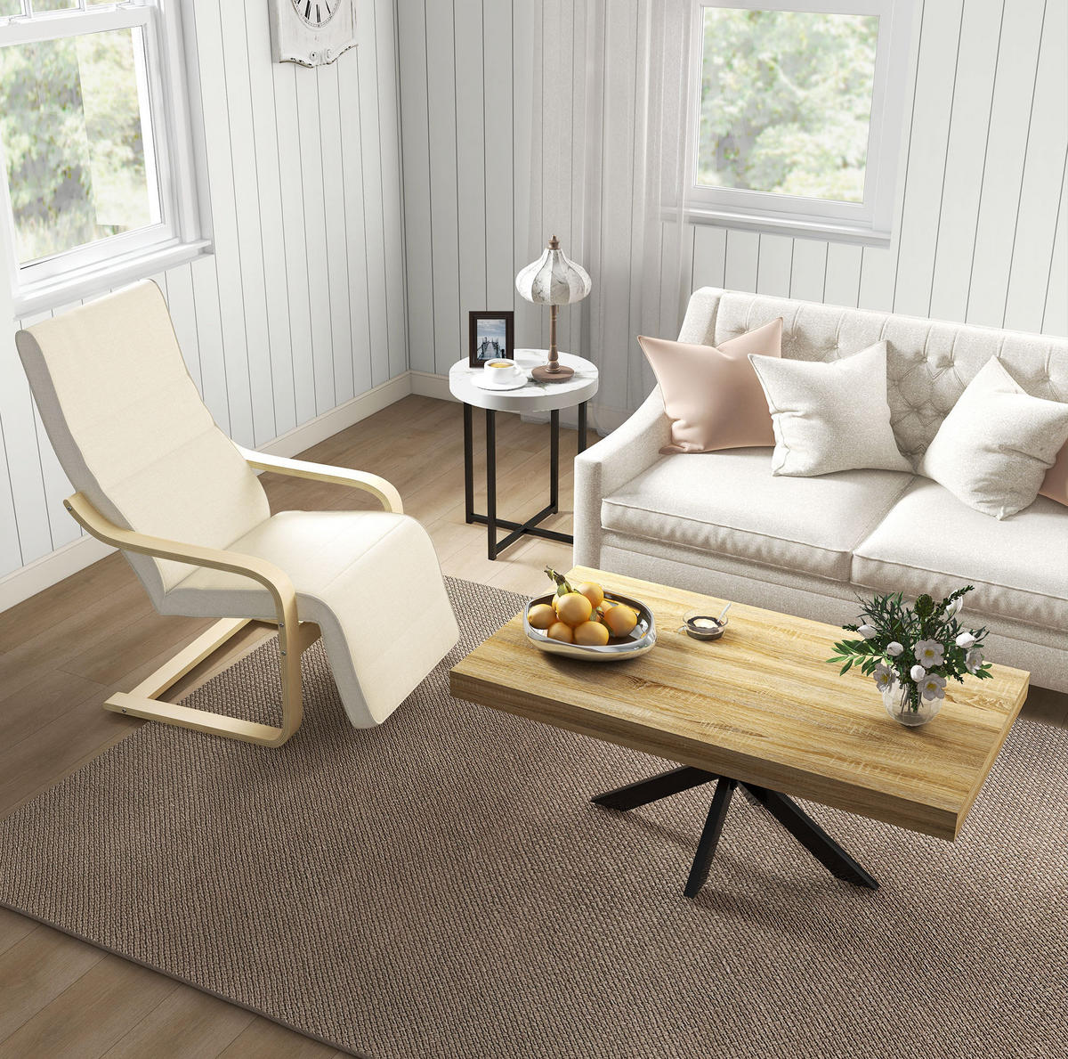 RELAXSESSEL 66.5/100/94 cm Cremeweiß aus Polyester mit 5-fach verstellbarer Beinstütze - Creme, Textil (94/100/66.5cm) - OKMYHOME
