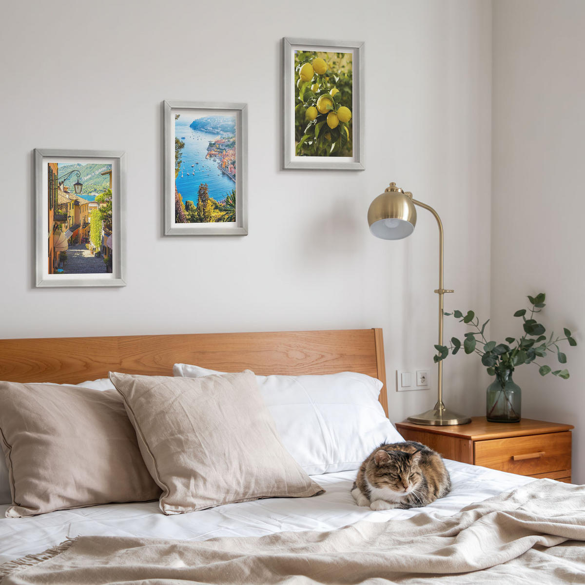 WANDBILDER 3er Set - 20x30 cm Silberner Rahmen - Straßen am Meer, ein Meer aus Zitronen - Silberfarben, Kunststoff (20/30cm) - ArtPrintCave