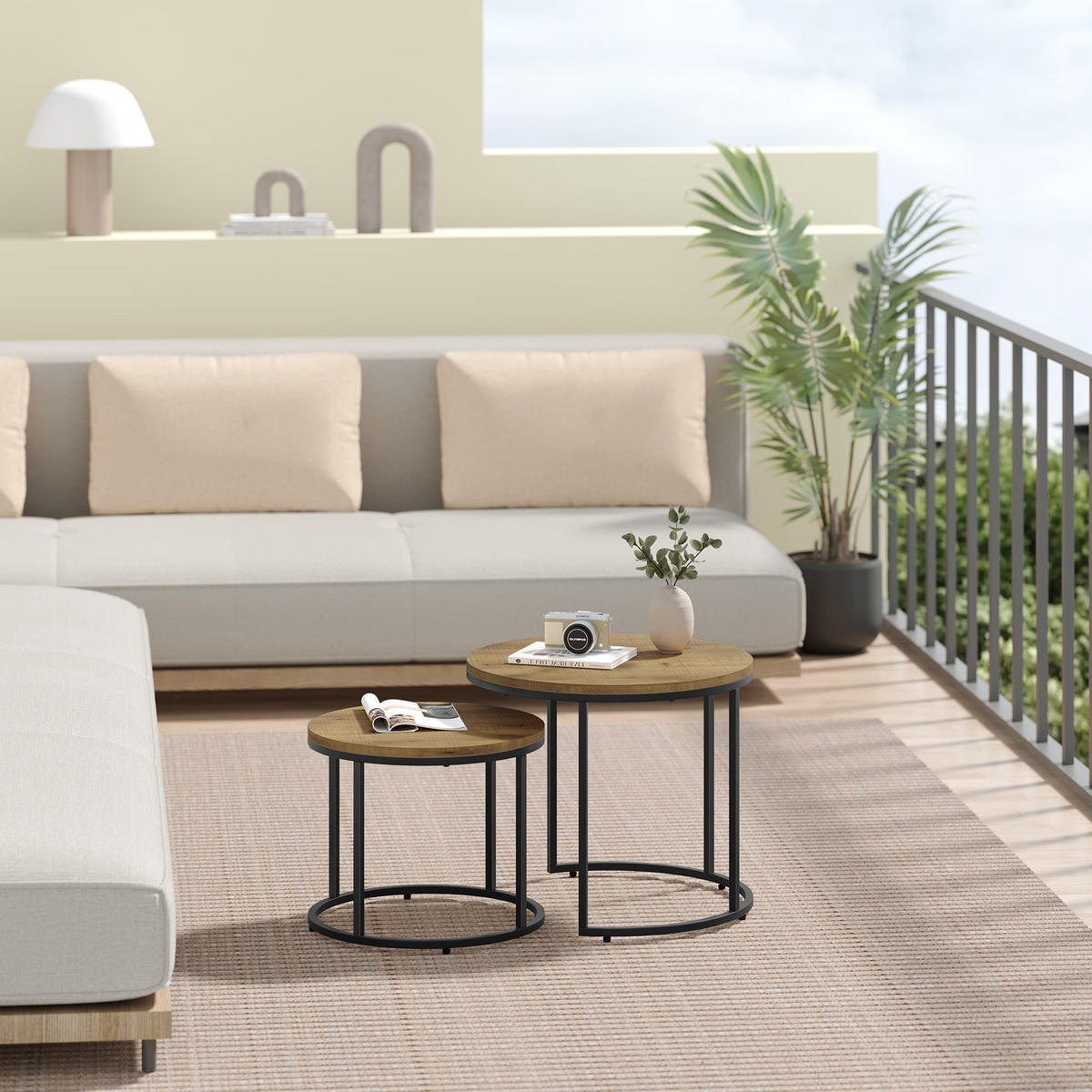 COUCHTISCH 2er Set rund - Eichefarben, Holzwerkstoff/Metall (53/53/45cm) - Mat-Haus