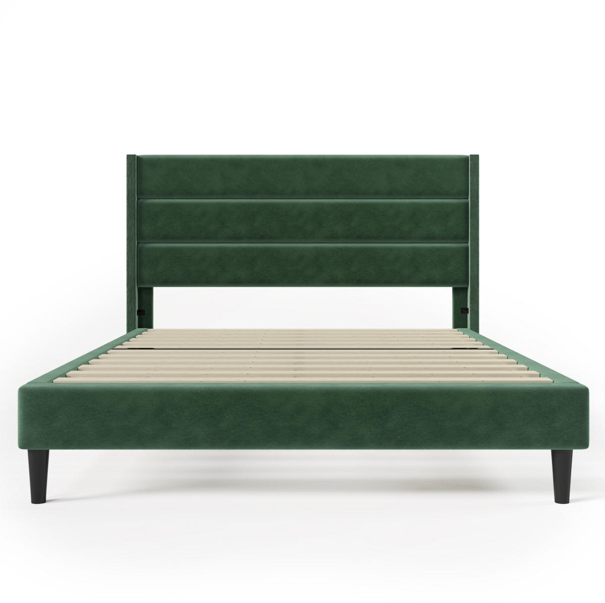 POLSTERBETT 140/200 cm mit Lattenrost, gepolstertem Kopfteil im Paneel-Design, Samt grün - Grün, Textil (140/200cm) - Redom