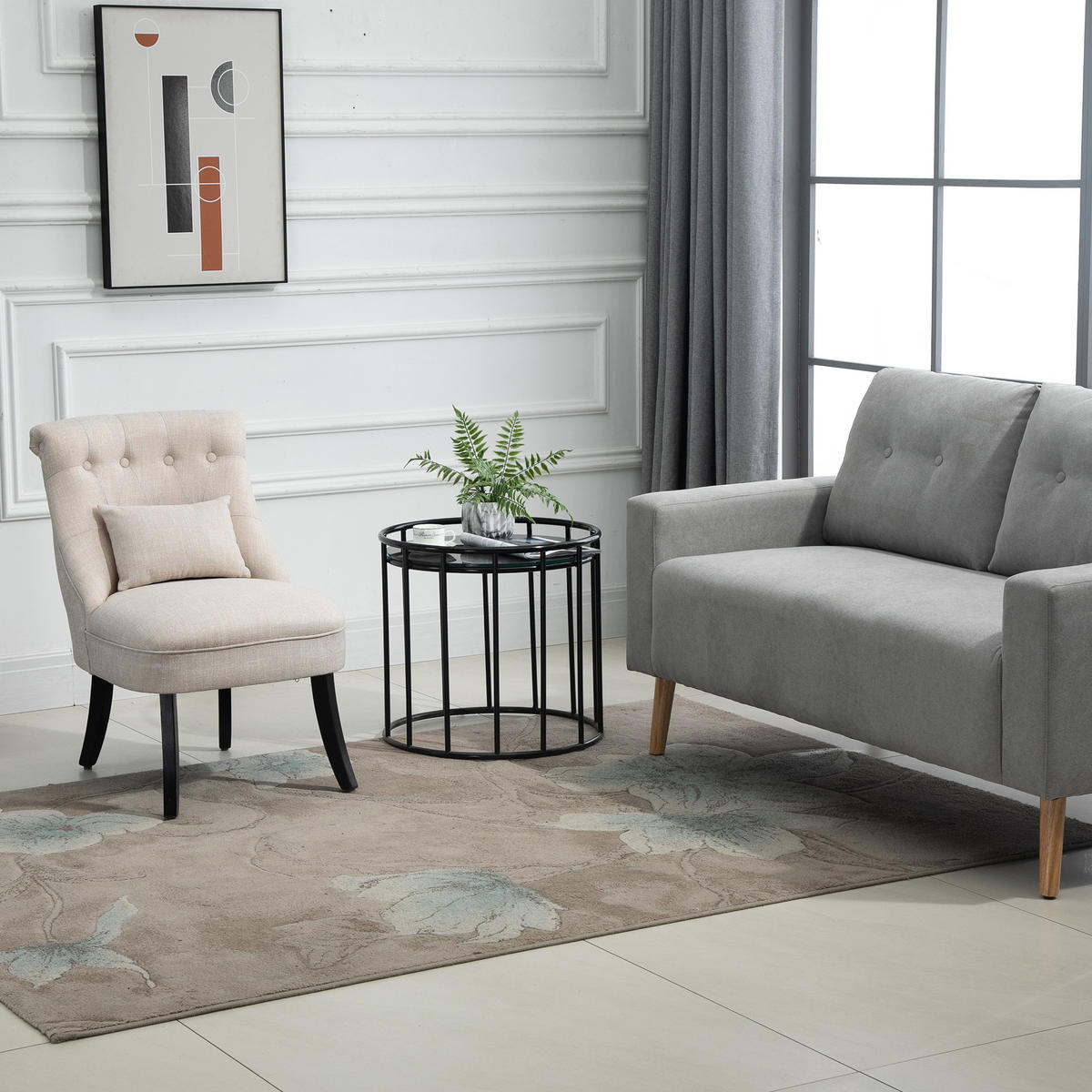 RELAXSESSEL, Sessel mit Rückenkissen, Loungesessel mit Leinenoptik - Weiß, Textil (69/77/52.5cm) - HOMCOM