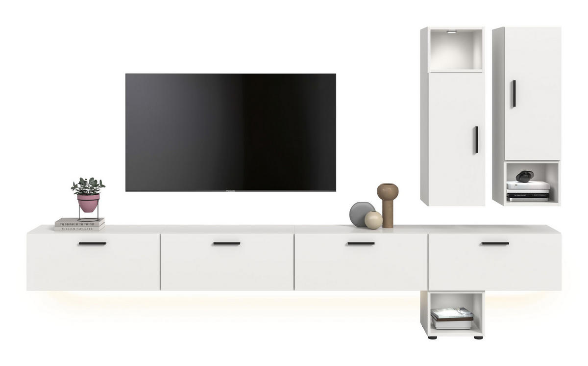 WOHNWAND INKL BELEUCHTUNG The One weiß 300/34/178 cm - Weiß, Holzwerkstoff (300/178/34cm) - Xonox