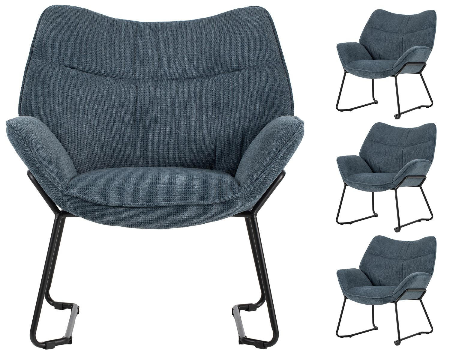 SESSEL Aliano - 4er Set - blau - Blau/Schwarz, Textil/Metall (67/76/73cm) - bene living