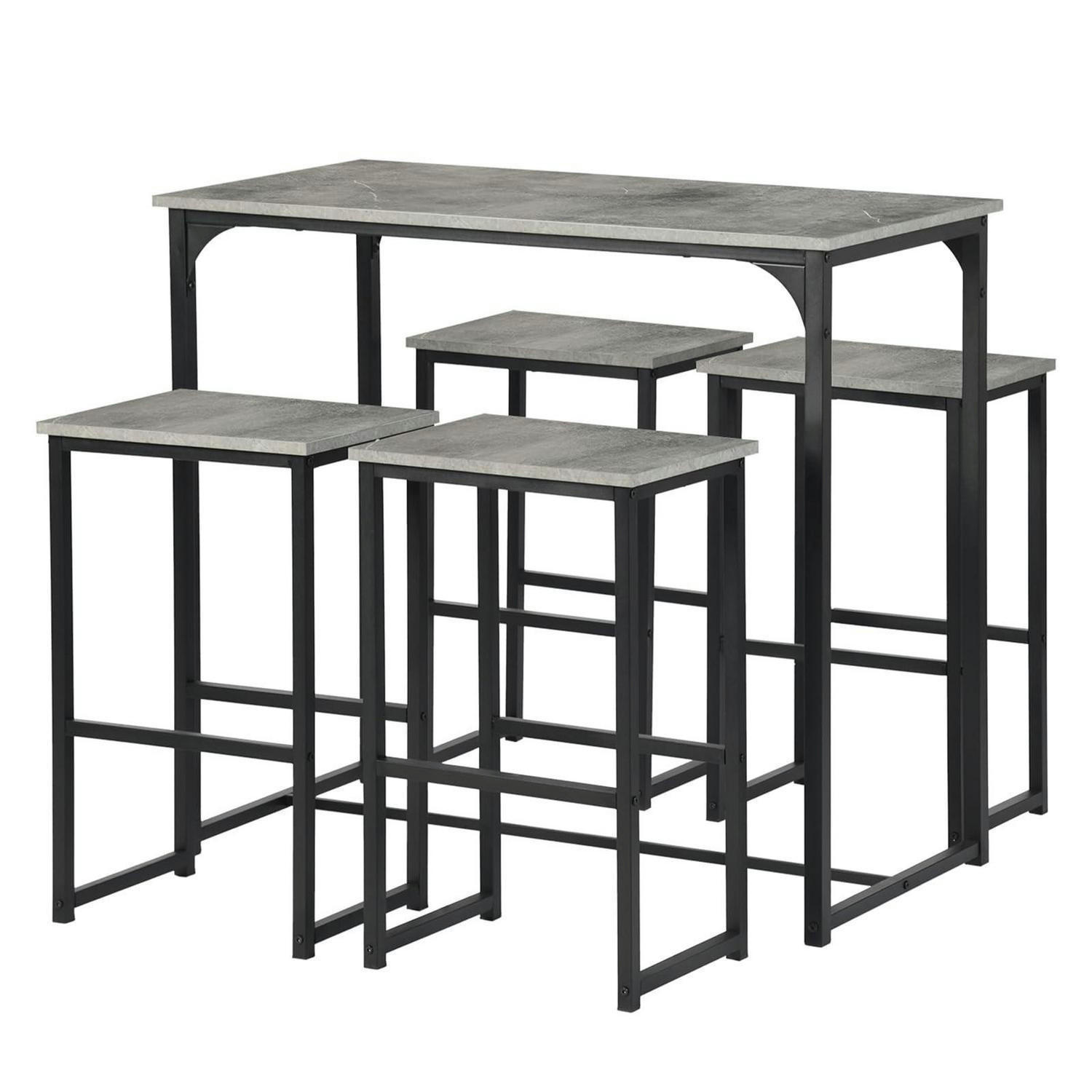 BARTISCH-SET mit 4 Hockern, Industriestil, Grau - Grau, Holzwerkstoff (50/90/100cm)