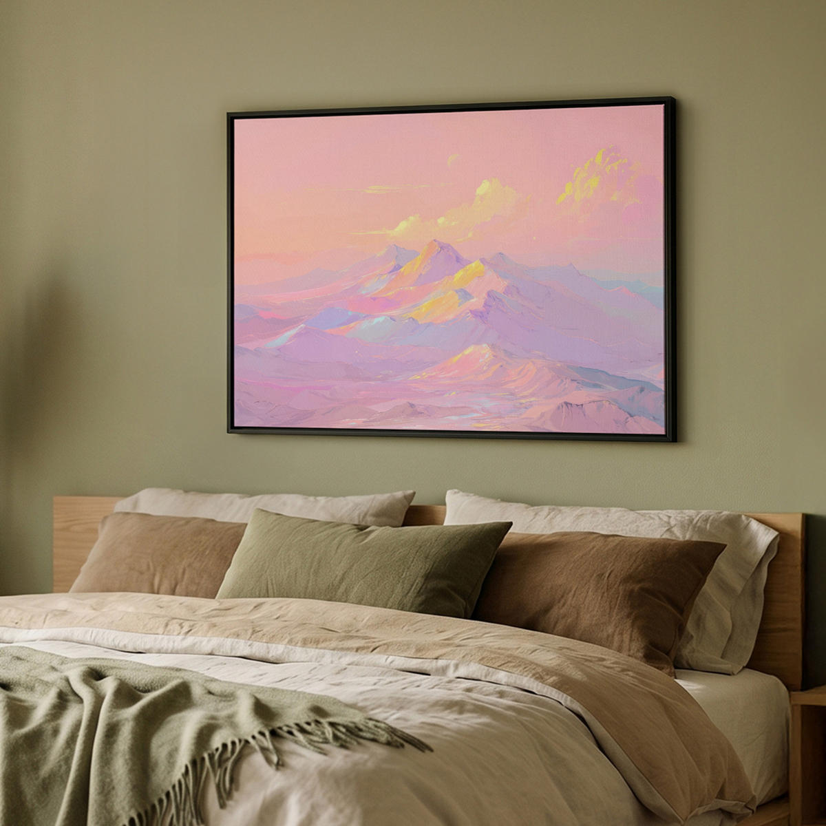 LEINWAND Bilder mit Rahmen - Berggipfel - Wolken - Verträumt - 100x70 - Hellrosa, Textil (100/70cm) - OnlyWow