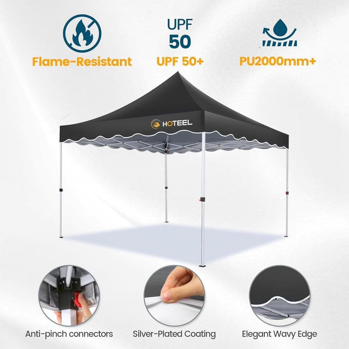 FALTPAVILLON 300 x 300 cm Schwarz UV-Schutz 50+ Wasserdicht - Schwarz, Textil (22/26/118cm)
