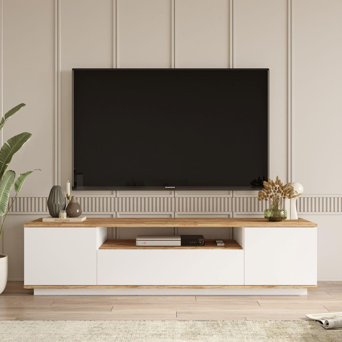TV-BOARD - 180 cm x 44.5 cm - holz - naturfarben hell, weiß Lotula - Naturfarben/Weiß, Holz (180/44.6/44.5cm) - Vente-Unique