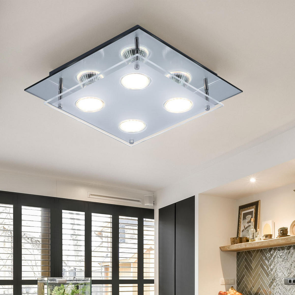 LED DECKENLEUCHTE Glas Chrom Silber - Silberfarben, Glas (27/27/8cm) - Globo Lighting