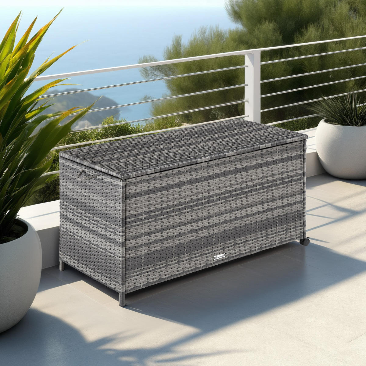 AUFLAGENBOX Kuusamo,117 x 54 x 64 cm,grau - Grau, Kunststoff (54.5/63/117cm) - tectake