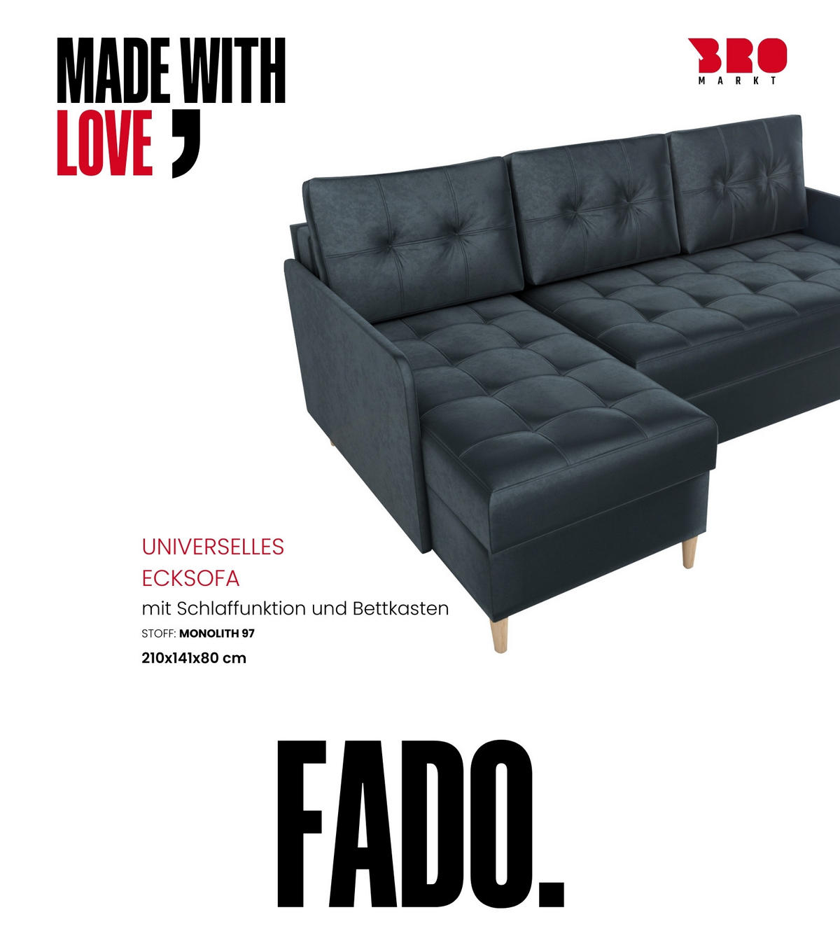 ECKSOFA Fado mit Schlaffunktion Graphit Samtstoff - Graphitfarben, Textil (210/141cm) - Bromarkt